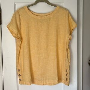 Cynthia Rowley 100% Linen Top Women’s Medium butter Yellow Shirt boho beachy